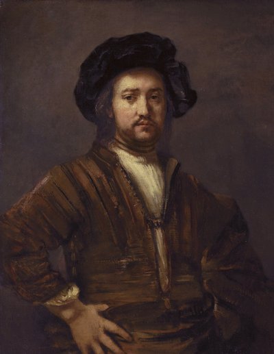 Porträt eines Mannes mit den Händen in den Hüften von Rembrandt van Rijn